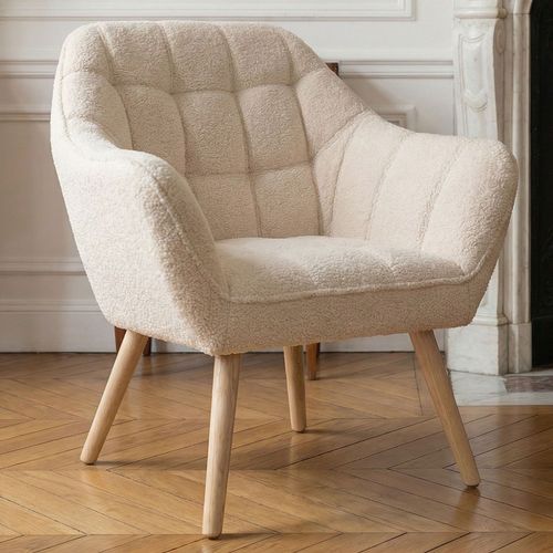Fauteuil Scandinave Zentao Tissu Bouclette Beige