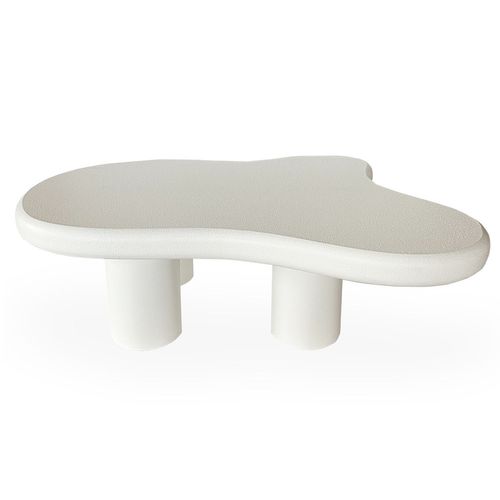 Table Basse Forme Courbes Naturelles Valdo 69x100cm Blanc Texturé