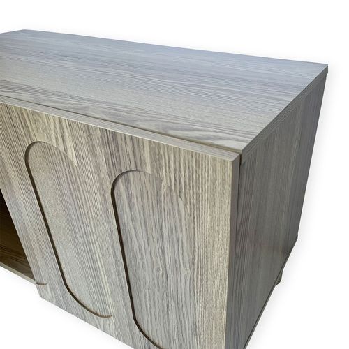 Petit Buffet Rétro-moderne Avec Portes Sculptées Durand L80cm Chêne Grisé