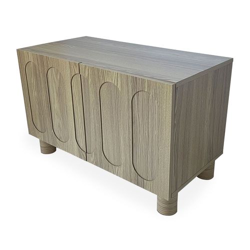 Petit Buffet Rétro-moderne Avec Portes Sculptées Durand L80cm Chêne Grisé