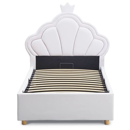 Lit Simple Avec Tête De Lit Coquillage Et Sommier Relevable Queenie Simili Blanc 90x190cm