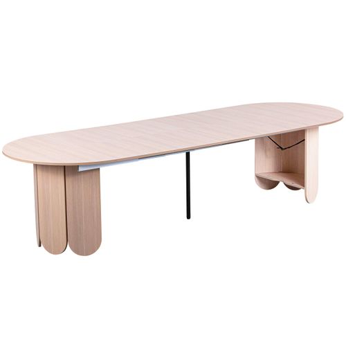 Table Ronde Style Japandi Extensible 310cm Tulipa Rallonges Intégrées Bois Clair