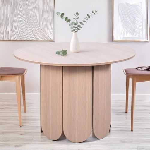 Table Ronde Style Japandi Extensible 310cm Tulipa Rallonges Intégrées Bois Clair