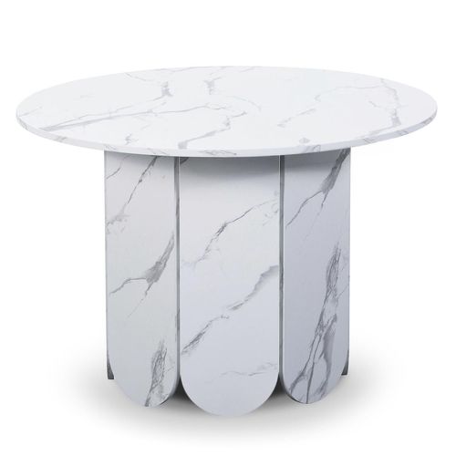 Table Ronde Style Japandi Extensible 310cm Tulipa Rallonges Intégrées Effet Marbre Blanc