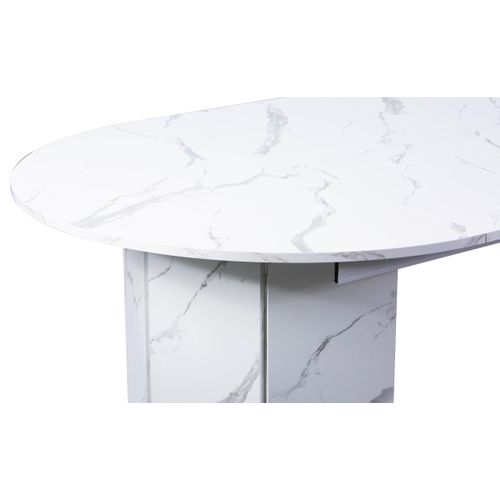 Table Ronde Style Japandi Extensible 310cm Tulipa Rallonges Intégrées Effet Marbre Blanc