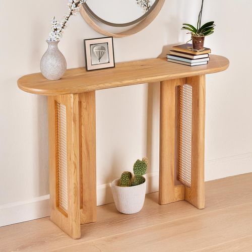 Console Avec Cannage 40x120cm Bohemia Chêne Clair Et Rotin