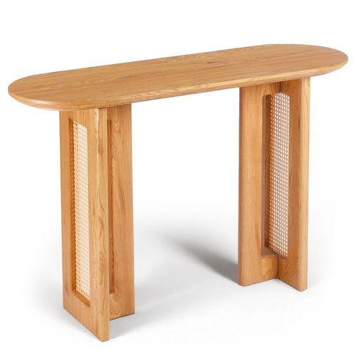 Console Avec Cannage 40x120cm Bohemia Chêne Clair Et Rotin