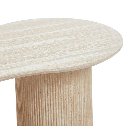 Table Basse Moderne 70x130cm Avec Pieds Style Colonnes Gwendoline Effet Travertin Beige