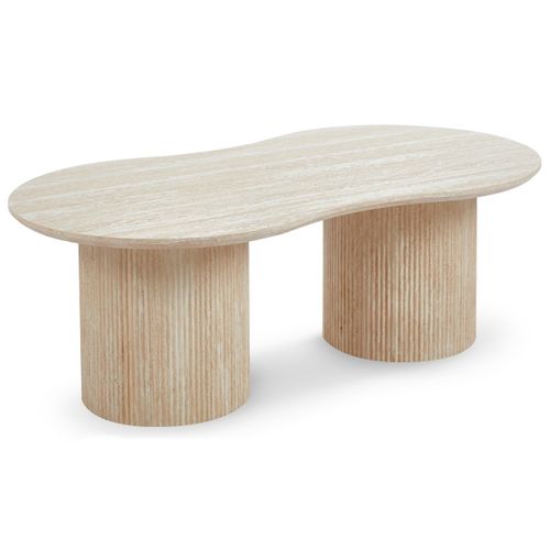 Table Basse Moderne 70x130cm Avec Pieds Style Colonnes Gwendoline Effet Travertin Beige
