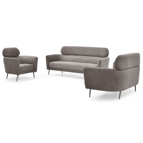 Fauteuil Moderne Avec Haut Dossier Damigal Tissu Doux Gris Taupe