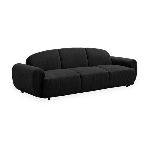 Canapé 3 Places Convertible Dossier Et Accoudoirs Arrondis Oliver Velours Côtelé Noir