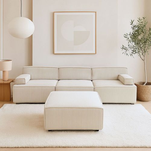 Canapé Modulable Benoit Velours Côtelé Crème