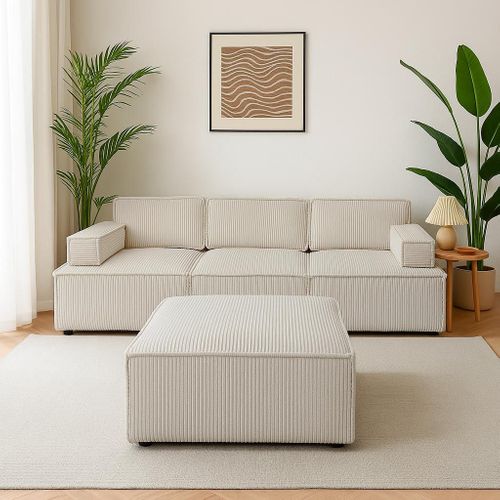 Canapé Modulable Benoit Velours Côtelé Crème