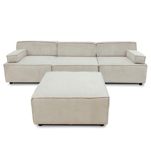 Canapé Modulable Benoit Velours Côtelé Crème