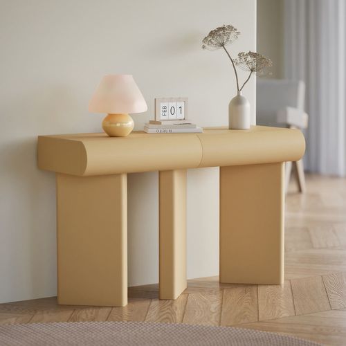 Console Design 2 Tiroirs L120cm Avec Pieds Obliques Mezade Beige