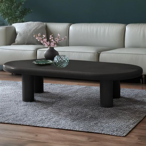 Table Basse Arrondie 160cm Avec Pieds Colonnes Roady Noir