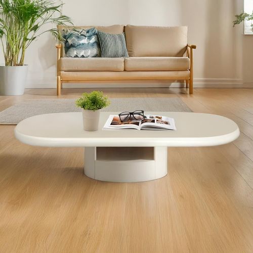 Table Basse Ovale Avec Tiroirs 60x120cm Barket Crème