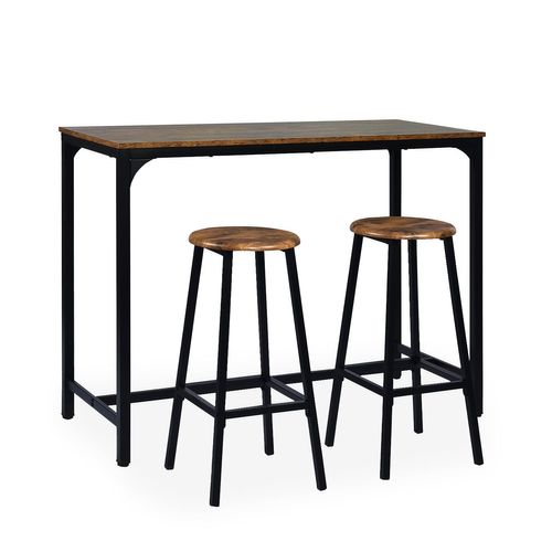 Table De Bar Style Industriel Avec Ses 2 Tabourets Jostin Bois Et Métal Noir