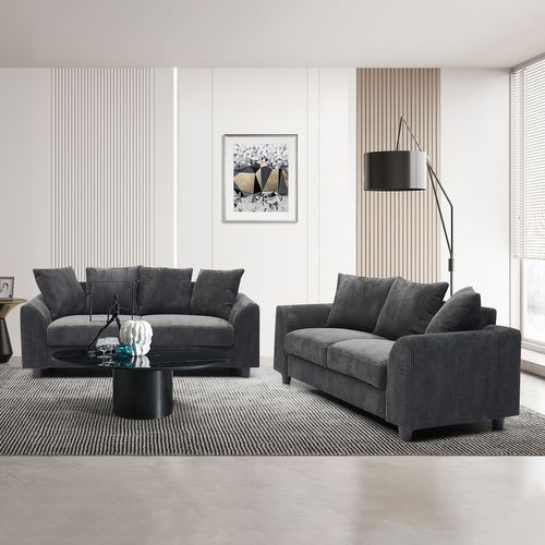 Canapé Contemporain 2 Places Mozart Velours Côtelé Gris Foncé