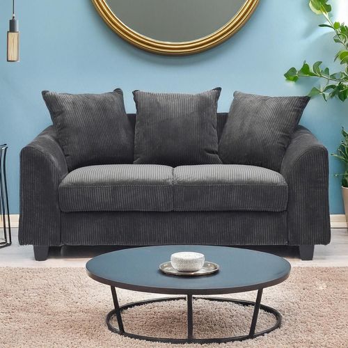 Canapé Contemporain 2 Places Mozart Velours Côtelé Gris Foncé