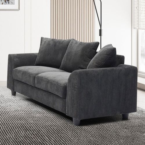 Canapé Contemporain 2 Places Mozart Velours Côtelé Gris Foncé