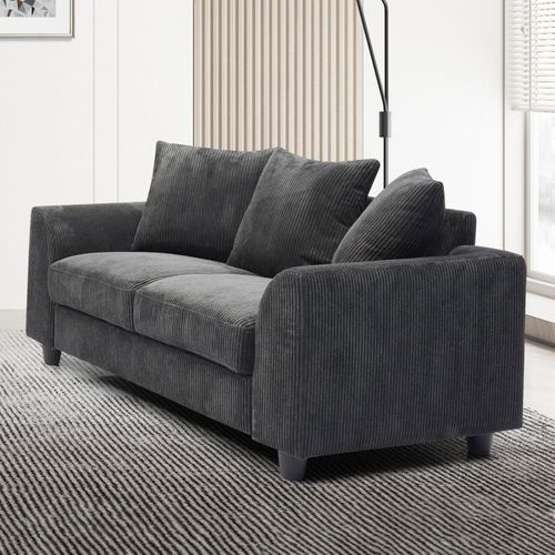 Canapé Contemporain 2 Places Mozart Velours Côtelé Gris Foncé