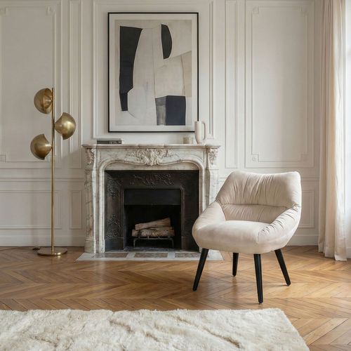 Fauteuil Moderne Et Confortable Patrick Velours Beige
