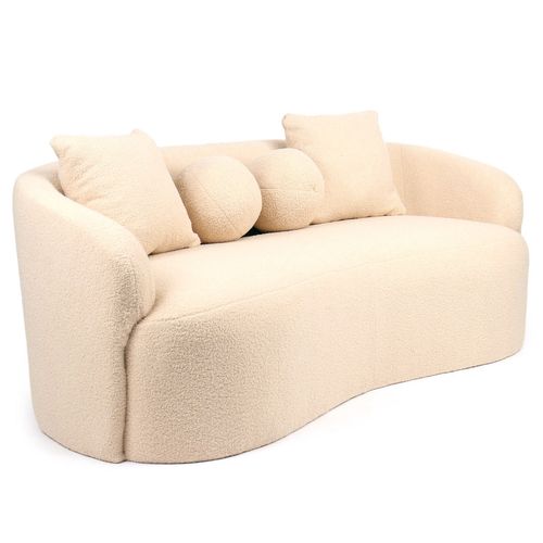 Canapé 3 Places Au Design Élégant Et Incurvé Alex Tissu Bouclette Beige