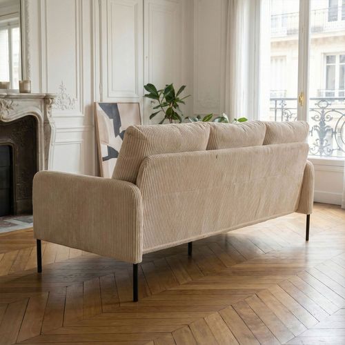 Canapé 3 Places Moderne Et Élégant Manuelo Velours Côtelé Beige