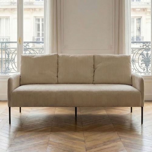 Canapé 3 Places Moderne Et Élégant Manuelo Velours Côtelé Beige