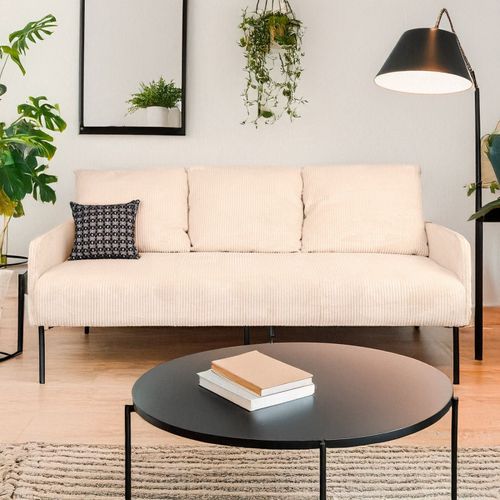 Canapé 3 Places Moderne Et Élégant Manuelo Velours Côtelé Beige