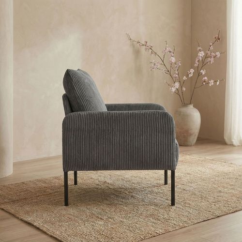 Fauteuil Moderne Et Élégant Manuelo Velours Côtelé Gris Foncé