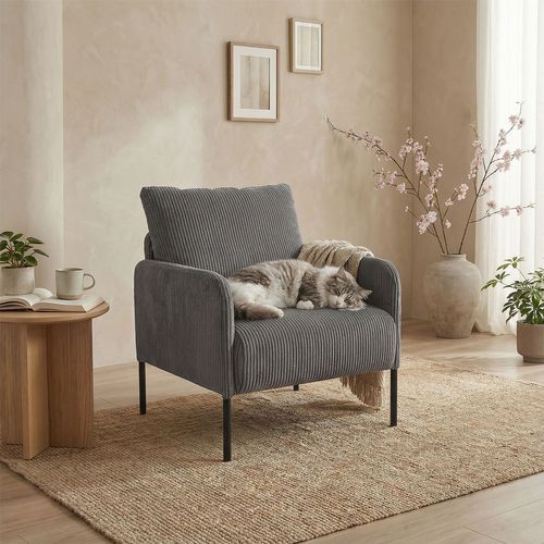 Fauteuil Moderne Et Élégant Manuelo Velours Côtelé Gris Foncé