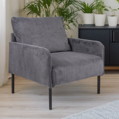 Fauteuil Moderne Et Élégant Manuelo Velours Côtelé Gris Foncé
