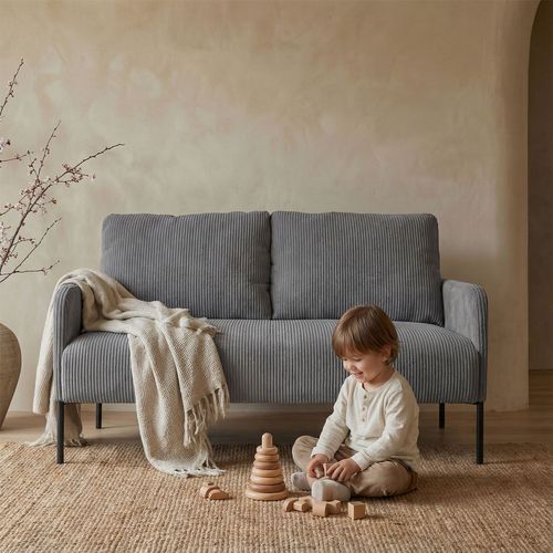 Canapé 2 Places Moderne Et Élégant Manuelo Velours Côtelé Gris Foncé