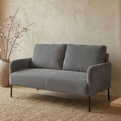 Canapé 2 Places Moderne Et Élégant Manuelo Velours Côtelé Gris Foncé