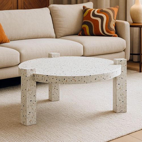 Table Basse Ronde Moderne Titouan D84cm Effet Terrazzo