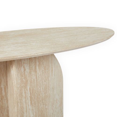 Console Moderne Ovale 120cm Calyptus Effet Travertin Beige