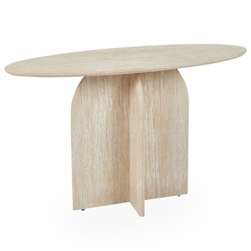 Console Moderne Ovale 120cm Calyptus Effet Travertin Beige