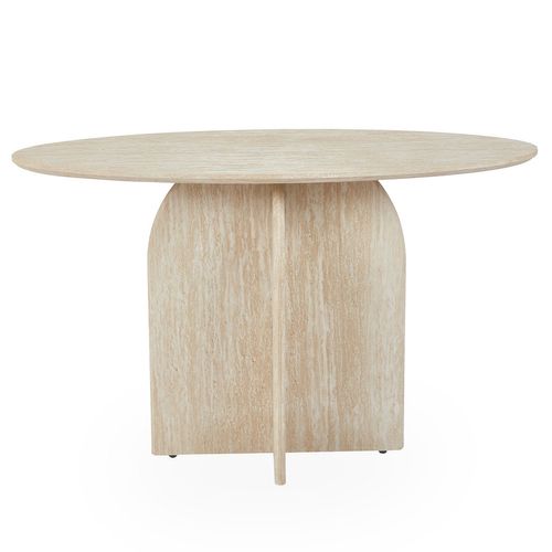 Console Moderne Ovale 120cm Calyptus Effet Travertin Beige