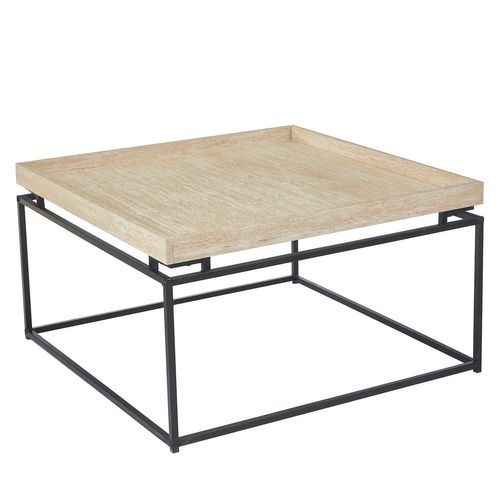 Table Basse Carrée Avec Plateau Compartimenté Réversible 80x80cm Duplix Effet Travertin Beige