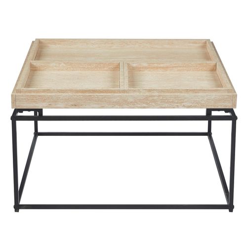 Table Basse Carrée Avec Plateau Compartimenté Réversible 80x80cm Duplix Effet Travertin Beige