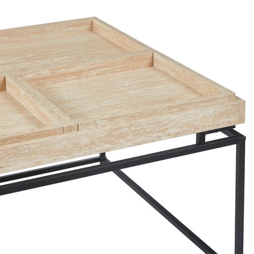 Table Basse Carrée Avec Plateau Compartimenté Réversible 80x80cm Duplix Effet Travertin Beige