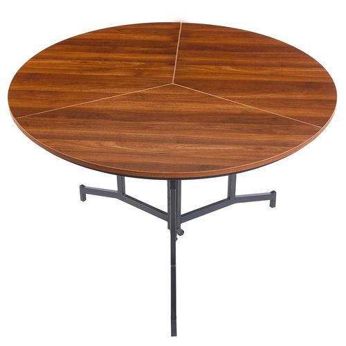 Table Ronde Pliable Gain De Place Cokelio 120cm Métal Et Plateau 3 Parties Bois Noisette