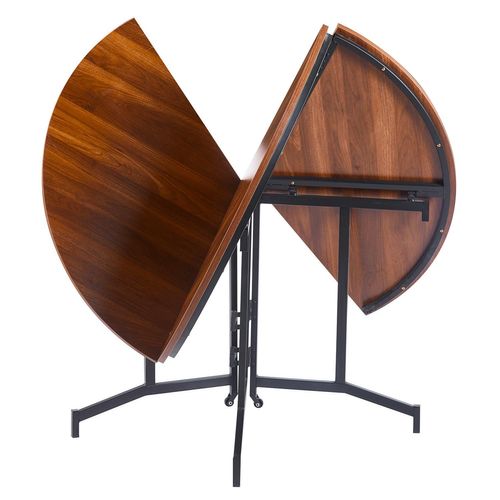 Table Ronde Pliable Gain De Place Cokelio 120cm Métal Et Plateau 3 Parties Bois Noisette