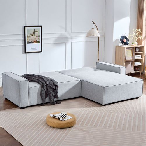 Canapé Convertible Avec Angle Réversible Pikado Tissu Effet Lin