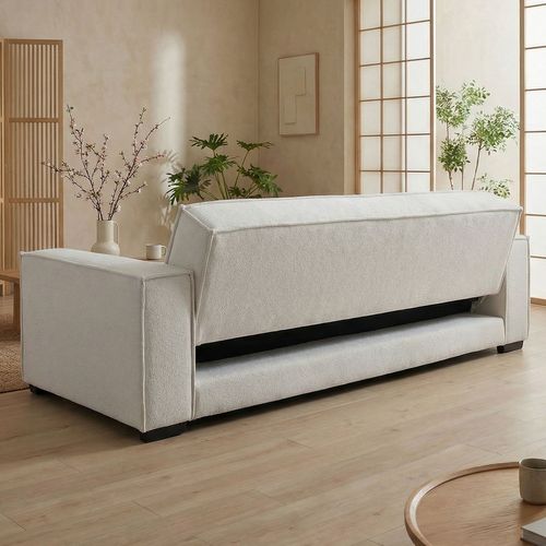 Canapé Clic-clac 3 Places Roger Tissu Bouclette Crème