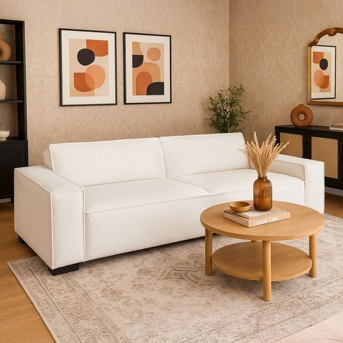 Canapé Clic-clac 3 Places Roger Tissu Bouclette Crème