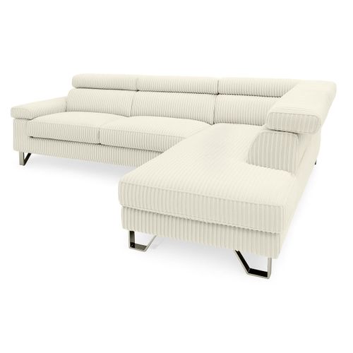 Canapé D'angle à Droite Avec Têtières Relevables Quentin Velours Côtelé Beige