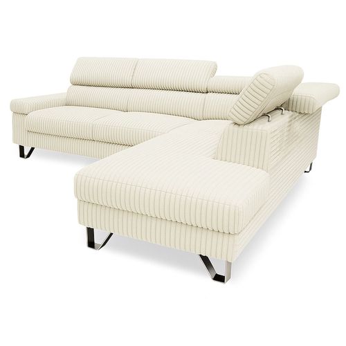 Canapé D'angle à Droite Avec Têtières Relevables Quentin Velours Côtelé Beige